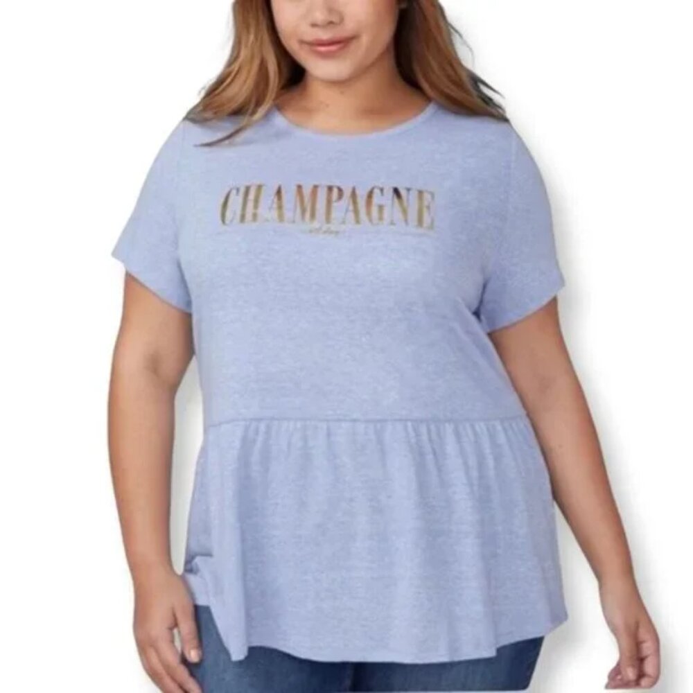 Lane Bryant Light Blue Champagne All Day Short Sleeve Peplum Top